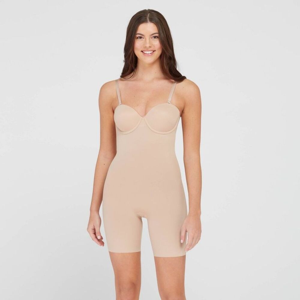 Women's Flawless Finish Strapless Cupped Midthigh Bodysuit - Beige 1X